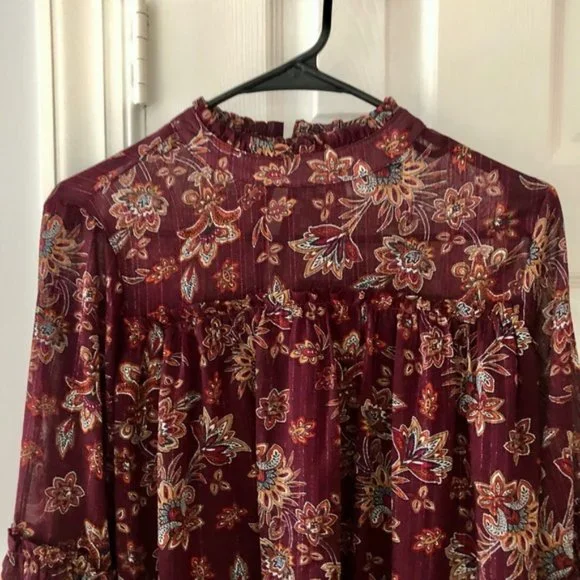 Blue Rain Floral heer Balloon Sleeve Boho Blouse - Picture 3 of 4